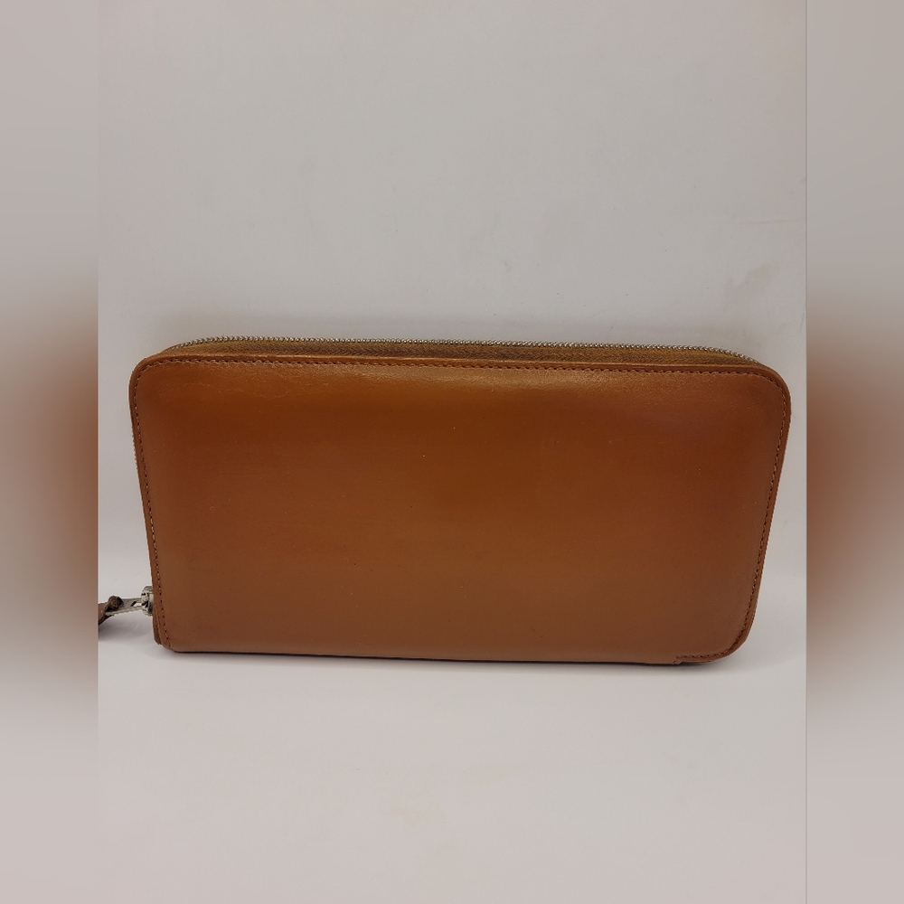 Hermes Leather Long Zip Around Camel Wallet